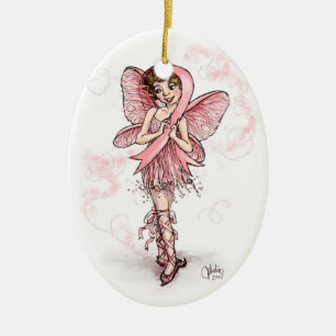 Ornement En Céramique Fée rose de ruban