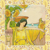 Ornement En Céramique Femme Art Nouveau avec des tournesols