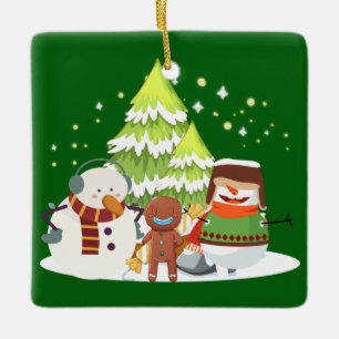 ORNEMENT EN CÉRAMIQUE FEMME DE NEIGE ET GINGER MORT, AMIS HEUREUX