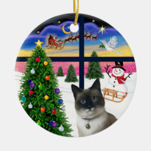Ornement En Céramique Fenêtre de Noël - Chat à bottines de neige