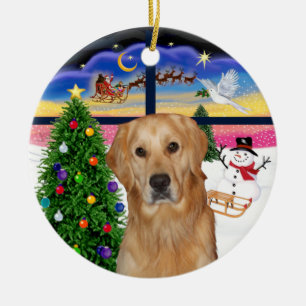 Ornement En Céramique Fenêtre de Noël - Golden Retriever (K)