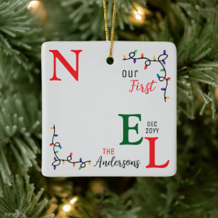 Ornement En Céramique Festif Colorful Keepsaké Famille Photo First Noel