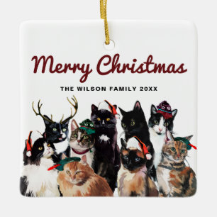 Ornement En Céramique Festif et mignonne Watercolor Chats Joyeux Noël