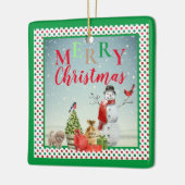 Ornement En Céramique Festif hiver Snowman scène (Gauche)