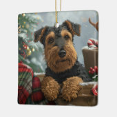 Ornement En Céramique Festive de Noël de Chien Airedale (Gauche)