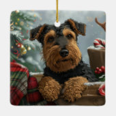 Ornement En Céramique Festive de Noël de Chien Airedale (Dos)