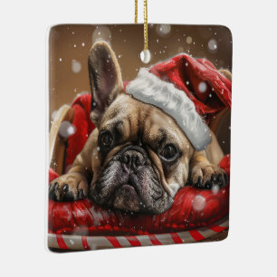 Ornement En Céramique Festive de Noël de Chien de taureaux français