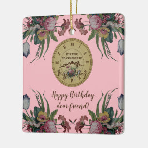 Ornement En Céramique Fête d'anniversaire Horloge vintage avec fleurs