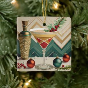 Ornement En Céramique Fête de cocktail de Noël du milieu du siècle Happy