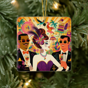 Ornement En Céramique Fête de cocktail rétro milieu du siècle Mardi Gras