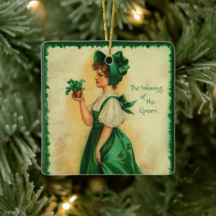 Ornement En Céramique Fête de la Saint-Patrick vintage : jeune femme por