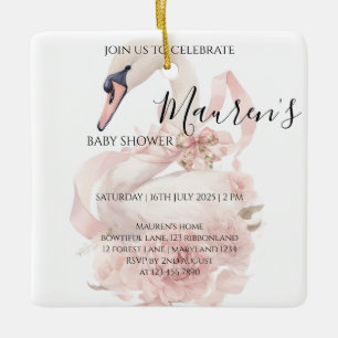 Ornement En Céramique Fête de naissance fille à ruban rose