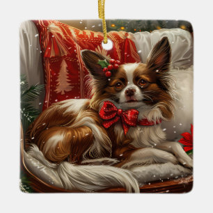Ornement En Céramique Fête de Noël de chien de Papillon