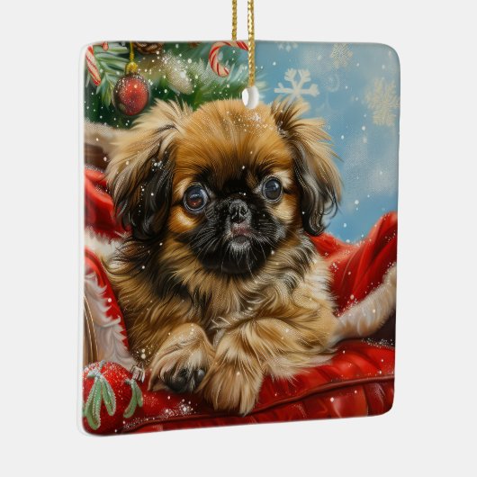 Ornement En Céramique Fête de Noël des chiens de Pékin (Droite)