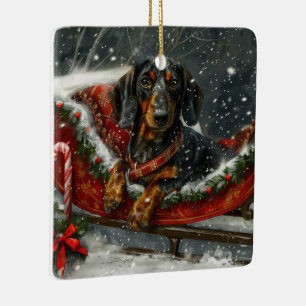 Ornement En Céramique Fête de Noël du chien Dachshund