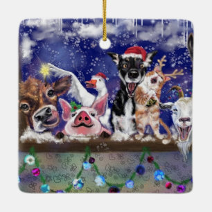 Ornement En Céramique Fête de Noël Ornament Animal Joyeux ferme