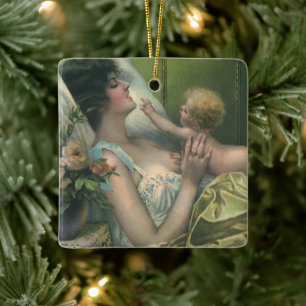 Ornement En Céramique Fête des Mères vintage, maman victorienne avec béb