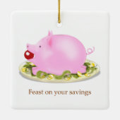 Ornement En Céramique Fête sur vos épargnes Piggy Bank sur plaque d'arge (Dos)