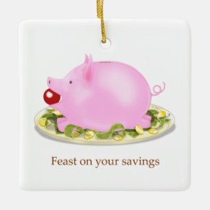Ornement En Céramique Fête sur vos épargnes Piggy Bank sur plaque d'arge