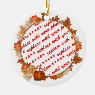 Ornement En Céramique Feuilles d'érable avec cadre photo Citrouille