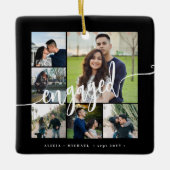 Ornement En Céramique Fiançailles photo collage script moderne (Devant)