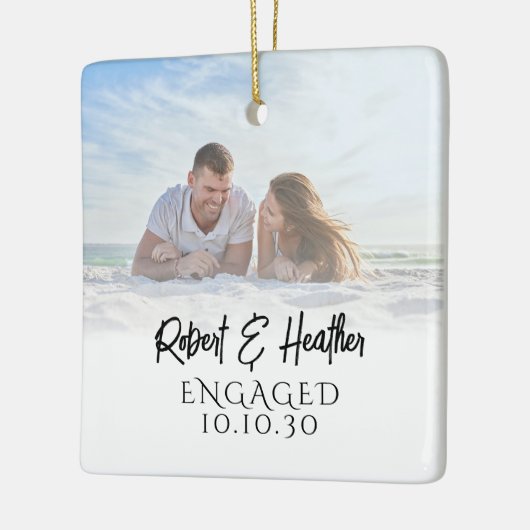 Ornement En Céramique Fiançailles photo couple personnalisé Noël (Gauche)