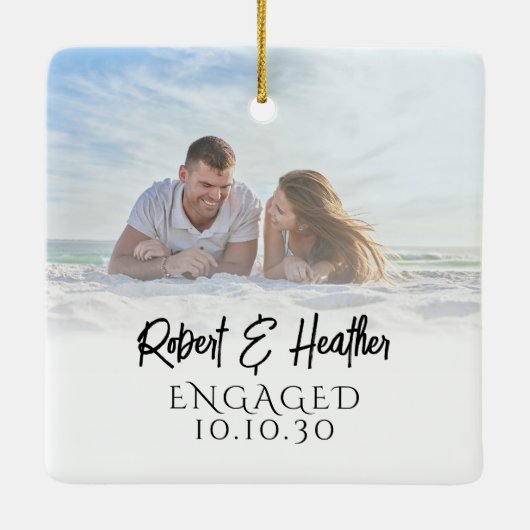 Ornement En Céramique Fiançailles photo couple personnalisé Noël (Dos)