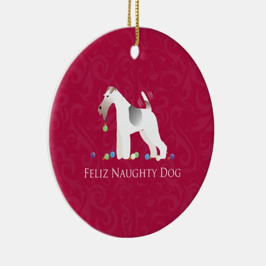 Ornement En Céramique Fil Fox Terrier Feliz Naughty Chien Noël (Droite)
