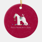 Ornement En Céramique Fil Fox Terrier Feliz Naughty Chien Noël (Devant)