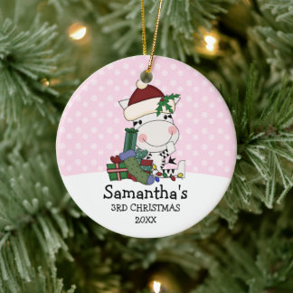 Ornement En Céramique Fille 3e Noël Père Noël Zebra Personnalisé