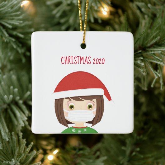 Ornement En Céramique Fille dans le masque de visage Noël 2020 (Arbre)