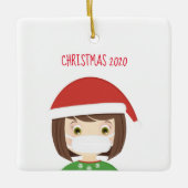 Ornement En Céramique Fille dans le masque de visage Noël 2020 (Devant)
