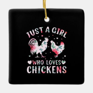Ornement En Céramique Fille d'art de poulet qui aime les poulets
