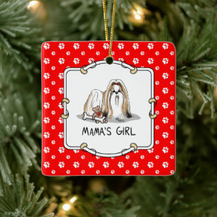 Ornement En Céramique Fille de maman Chih Tzu (blanc tan) Chien Maman mi