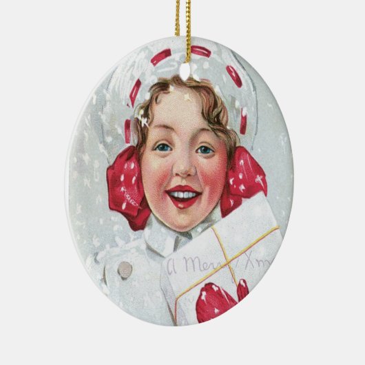 Ornement En Céramique Fille de Noël avec le paquet (Droite)