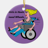 Ornement En Céramique Fille en fauteuil roulant en talons (Devant)