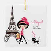 Ornement En Céramique Fille et chat à Paris Tour Eiffel Noël (Dos)