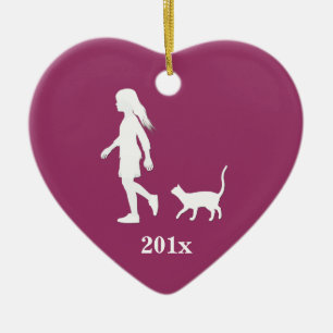 Ornement En Céramique Fille et chat : Petite fille et son Kitty