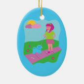 Ornement En Céramique Fille Marcher Chien (Dos)