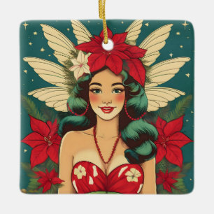 Ornement En Céramique Fille pin-up de Noël tropical rétro des années 50