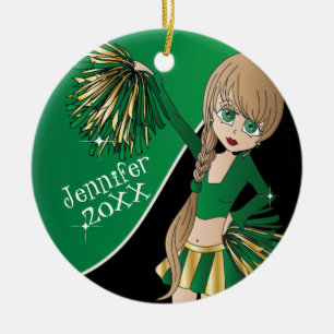 Ornement En Céramique 📣 💖 Fille Pom-pom girl verte