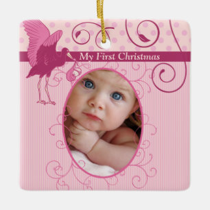 Ornement En Céramique Fille Rose Cigogne Naissance Statistiques Photo