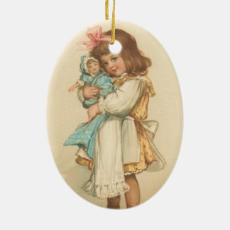 Ornement En Céramique Fille vintage de salutations de Noël avec la