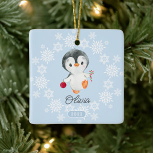 Ornement En Céramique Filles de pingouin adorables Noël