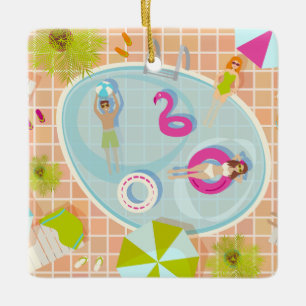 Ornement En Céramique Filles en bikini et garçons jouant à un jeu de pis