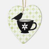 Ornement En Céramique Finch sur Teacup Silhouette (Gauche)