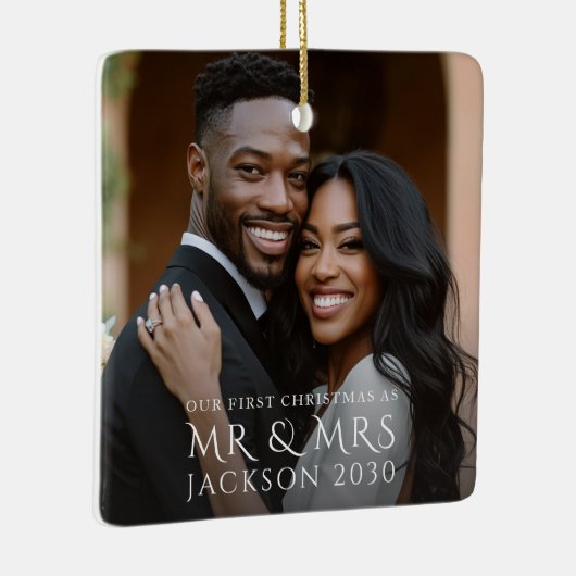 Ornement En Céramique First Christmas As Mr And Mrs Couple Photo (Droite)