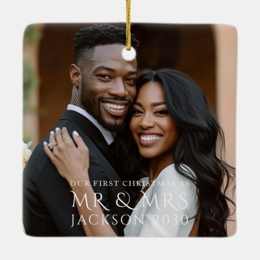 Ornement En Céramique First Christmas As Mr And Mrs Couple Photo (Dos)