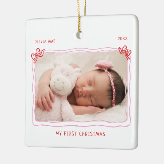 Ornement En Céramique First Christmas Baby Hand Drawn Bow Frame (Gauche)
