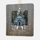 Ornement En Céramique First Christmas In Our New Home 2 Photo Woodgrain (Gauche)